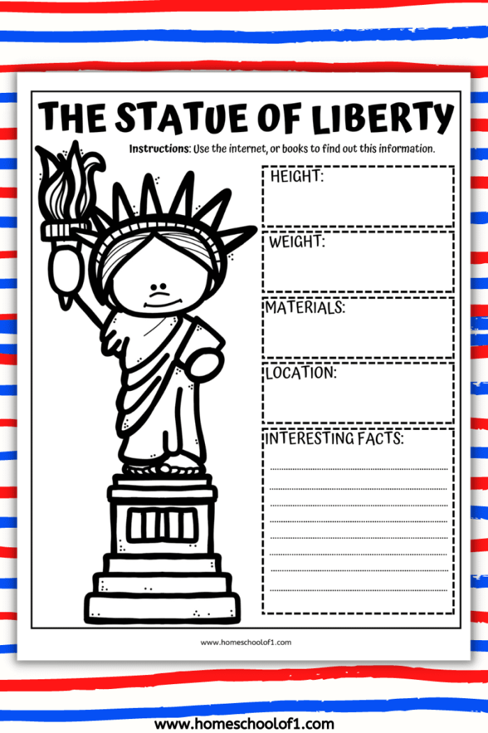 Third grade students completing vocabulary exercises about Statue of Liberty facts and definitions
