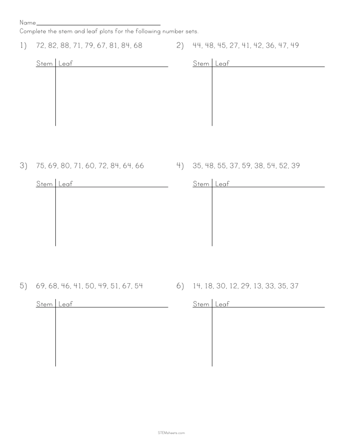 Stem and Leaf Plot Worksheet Four Math Practice Third grade student working on a nature themed stem and leaf plot worksheet