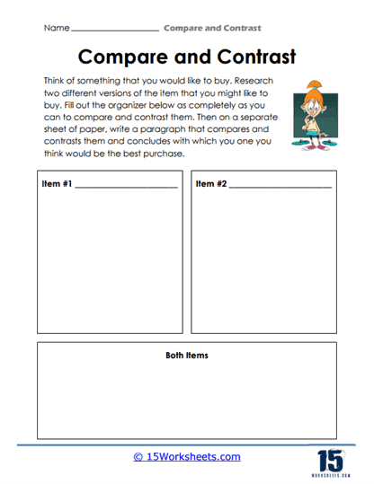Worksheet for third graders to compare story elements of two different fiction texts