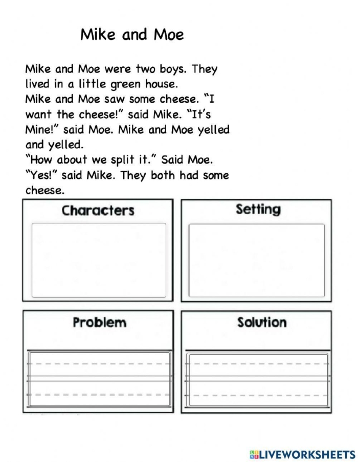 Story Elements in Sentences Worksheet for Reading Skills Worksheet for identifying story elements in sentences for third graders