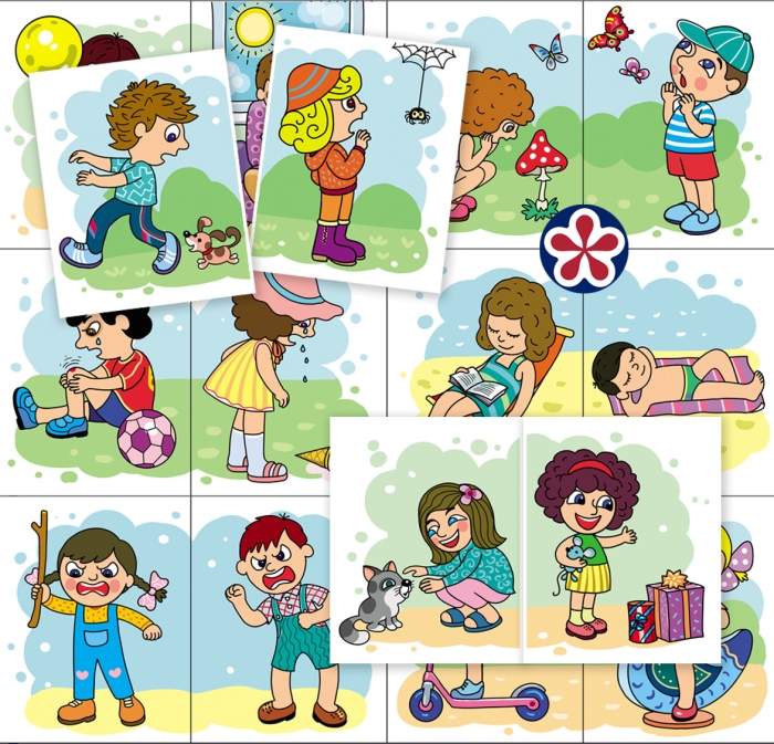 Character Emotion Match Cards Worksheet for 3rd Grade Geometry Students Third grade student using character emotion match cards to connect actions with feelings