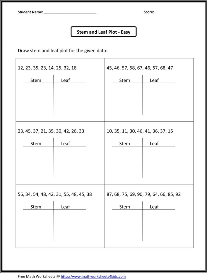 Stem and Leaf Plot Math Practice Worksheet 24 Third grade student completing a nature themed stem and leaf plot worksheet