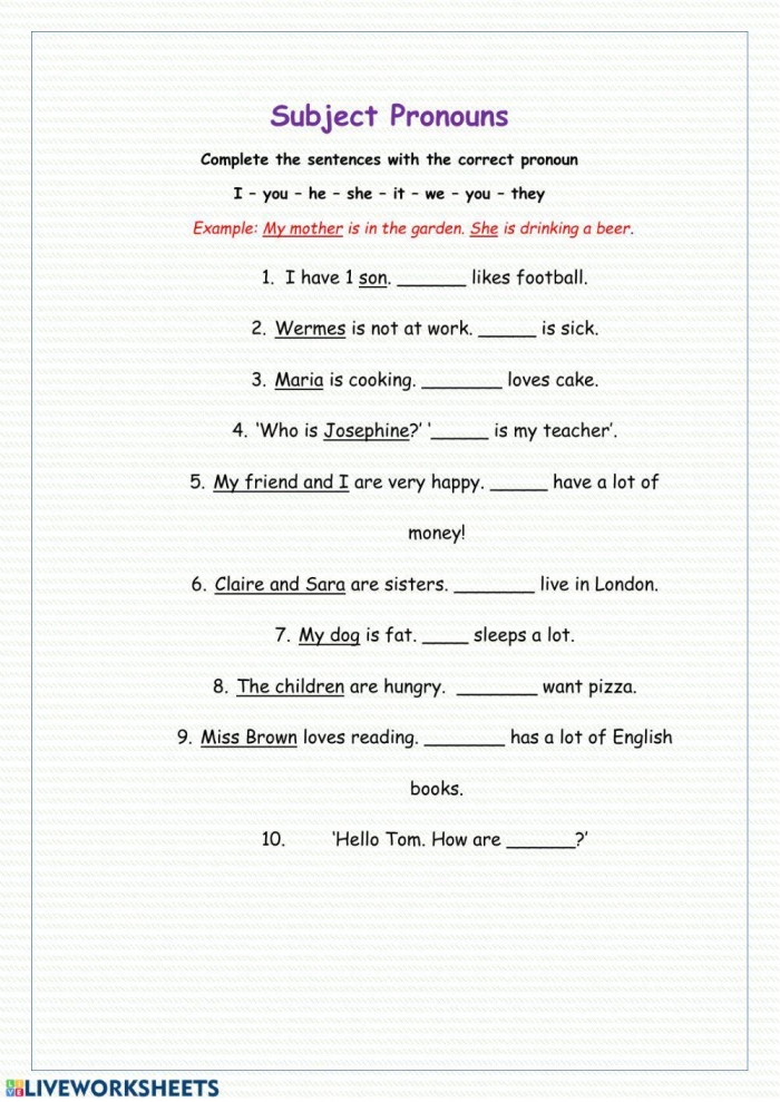 Chinese Grammar Basics Subject Pronouns Worksheet for Third Grade Number 22 Third grade student completing a Chinese grammar worksheet focusing on replacing subjects with correct pronouns
