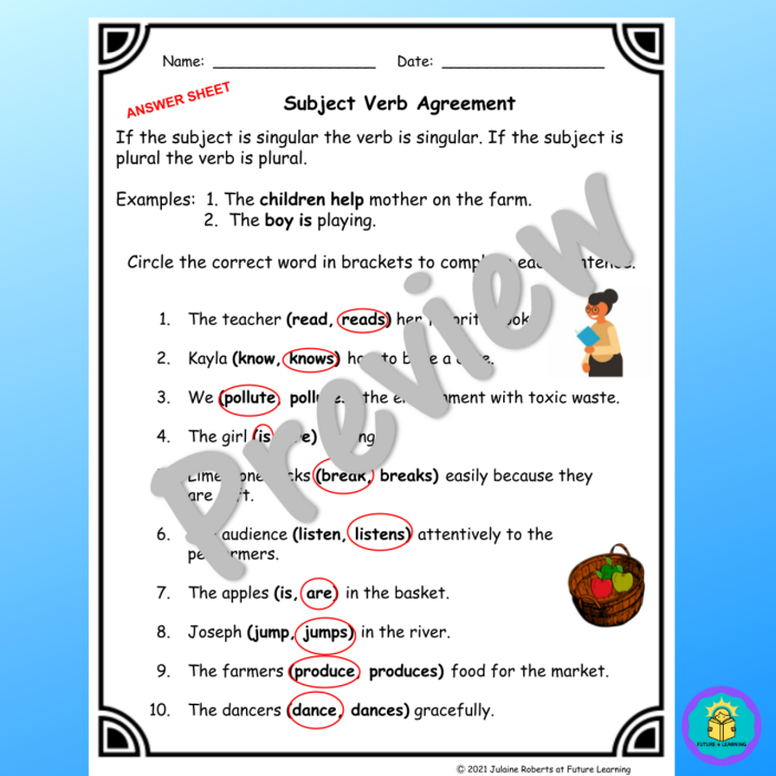 Third grade students identifying subject-verb agreement in this grammar practice exercise