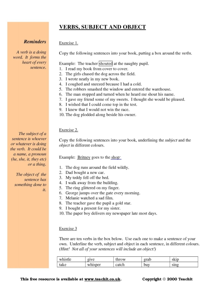 Third grade students engaging with the Subject + Verb + Object worksheet to learn sentence structure
