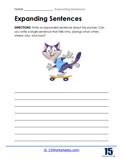 Expanding Sentences Worksheet Example 8 for Teaching Complex Sentence Structure Third grade students practicing sentence expansion with subordinating conjunctions on a grammar worksheet activity
