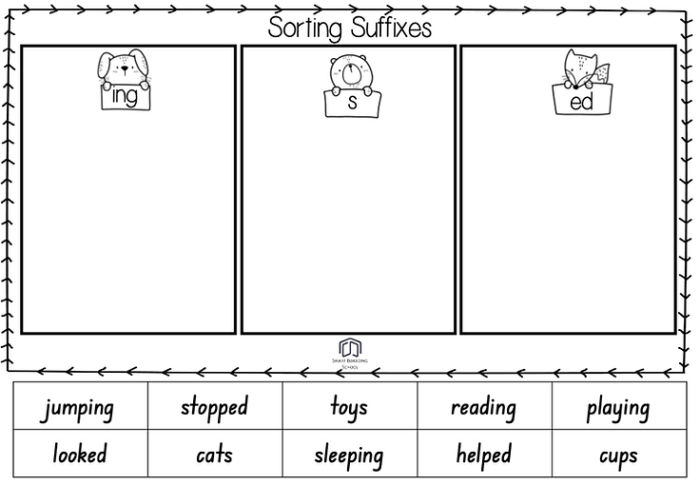 Worksheet featuring exercises on suffixes for third graders