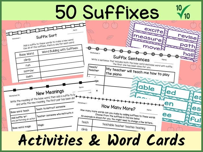 Worksheet for practicing suffix usage in third-grade reading