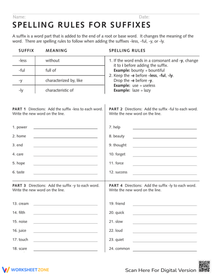 Spelling Rules for Suffixes Practice Worksheet Image 3 Worksheet for third graders focusing on spelling rules for suffixes