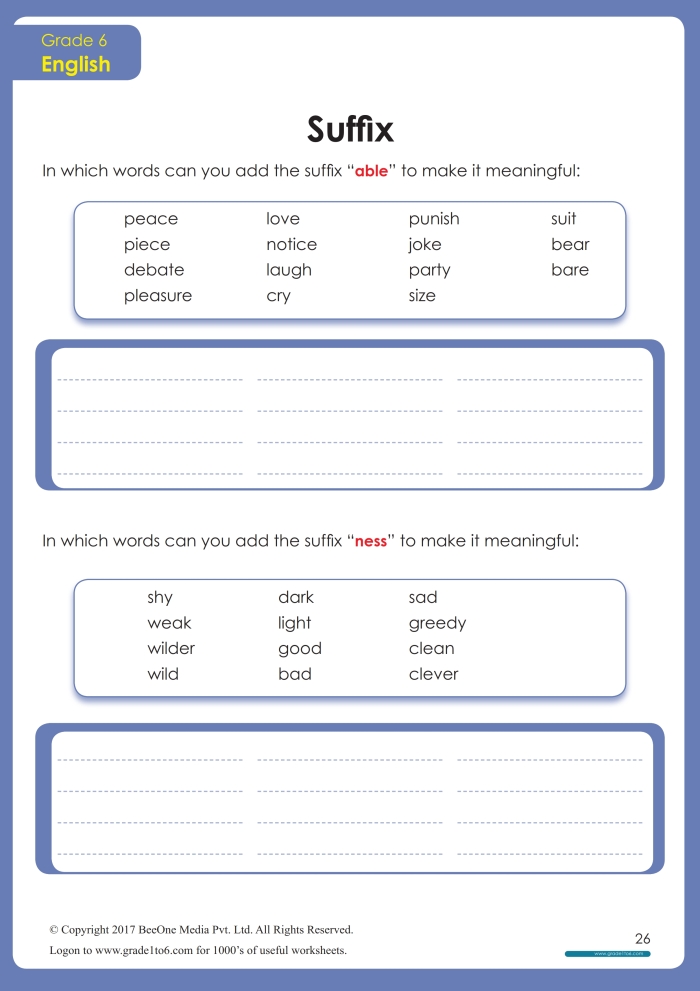 Students engaging with the Suffixes: How Thoughtful! worksheet, adding -ful or -less to complete sentences. Third grade learners practicing suffixes in a subtraction-themed activity.