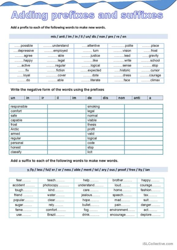 Worksheet showing students engaging with suffixes to enhance vocabulary understanding