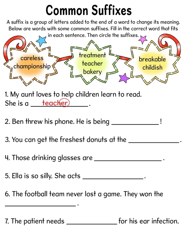 Worksheet on suffixes for third-grade grammar lessons