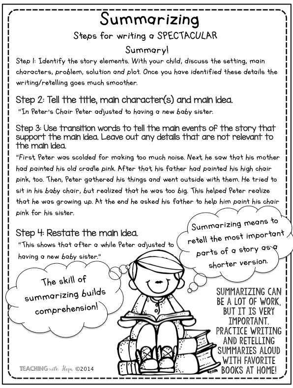 A third-grade student working on the Short and Sweet Summaries worksheet using the "Somebody Wanted But So Then" method