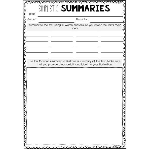 Summary High Five worksheet for third grade fiction reading practice Third grade student using the Summary High Five mnemonic worksheet for fiction reading