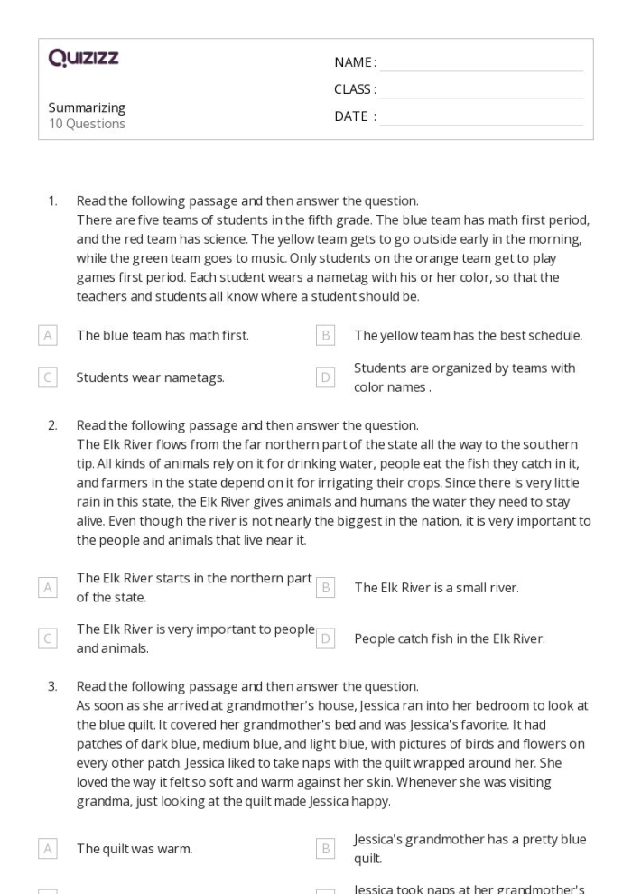 Summary High Five Worksheet: Teaching Elementary Students the Five Key Elements of Story Summaries Third grade students learning the Summary High Five five-word mnemonic device for writing fiction summaries