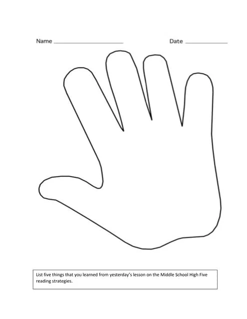 Summary High Five Reading Strategy for Third Grade Fiction Writing Children learning the Summary High Five method with five key elements for fiction summaries displayed on a colorful worksheet