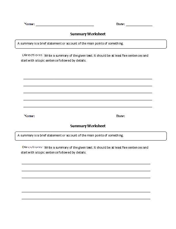 Third grade students filling out a summary worksheet with keywords to improve reading comprehension
