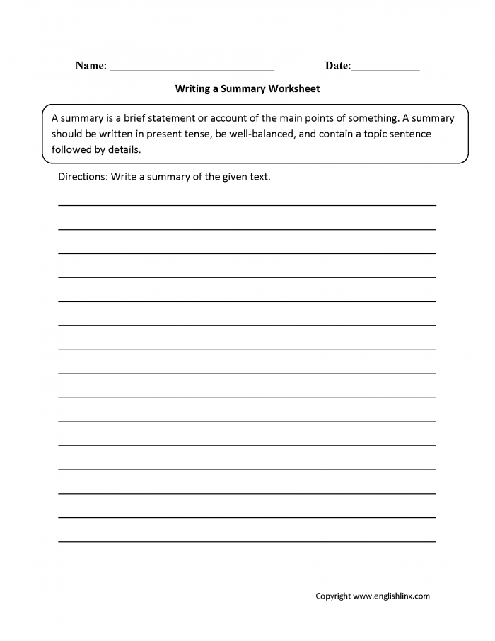 Third grade students practicing how to write a simple summary with a helpful keyword worksheet