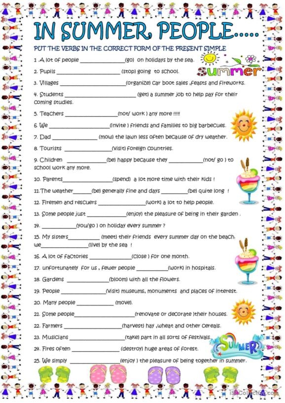 Third grade summer grammar worksheet focusing on adjectives and nouns for handwriting practice