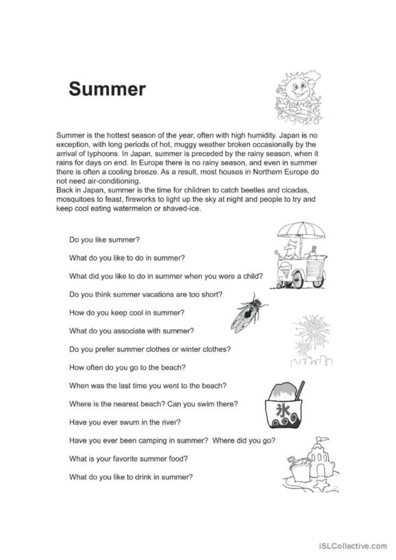 Summer Grammar worksheet focusing on adjectives and nouns for third graders