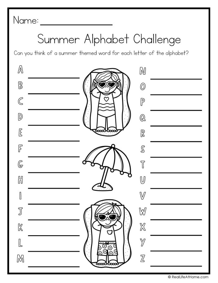 Summer Grammar worksheet focusing on adjectives and nouns for third graders