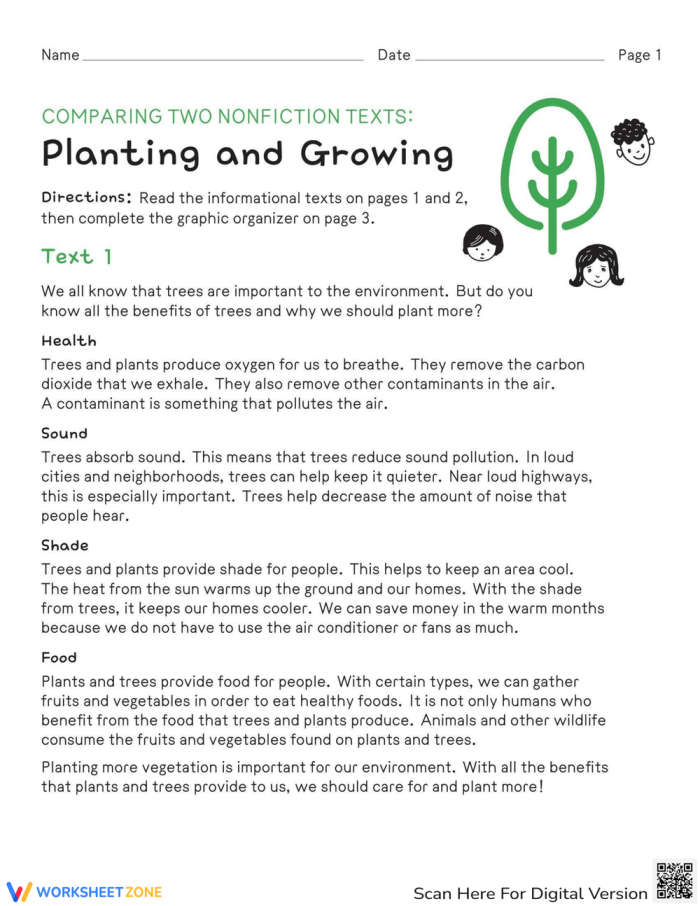 Worksheet for third graders comparing two nonfiction texts about the influence of the sun