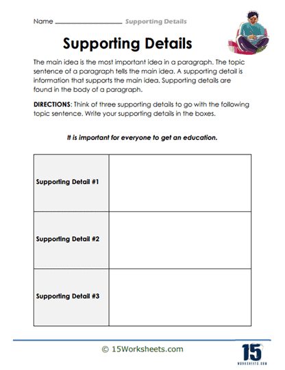 Worksheet for identifying supporting details related to main ideas for third graders