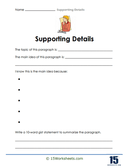 Worksheet displaying the process of adding relevant supporting details for main ideas