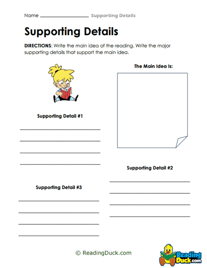 Worksheet for identifying supporting details related to main ideas for third graders