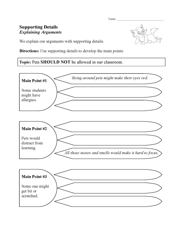 Worksheet for third graders on adding supporting details to main ideas