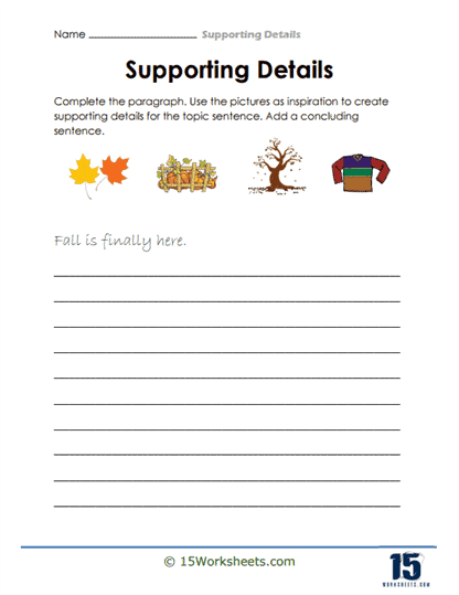 Worksheet featuring third graders identifying supporting details for main ideas