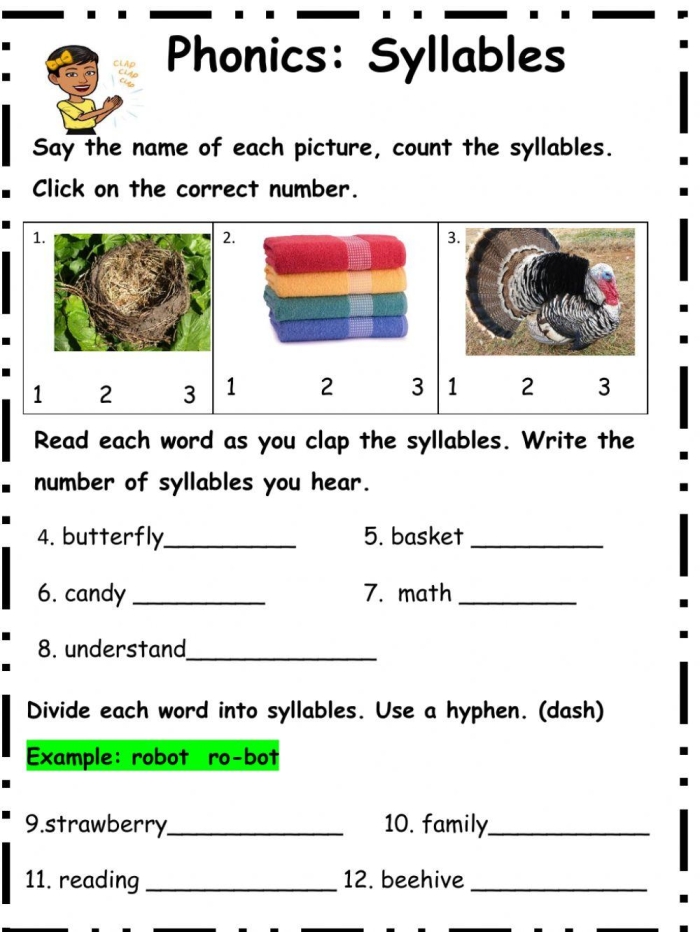 Syllable Practice Count the Syllables Worksheet 23 for Third Grade Students Third grade syllable counting worksheet with alphabetical ordering exercise number 23