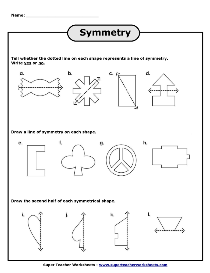 Shapes with Symmetry Worksheet Number Seven for Third Grade Math Practice Third grade math worksheet featuring various geometric figures to identify and draw lines of symmetry