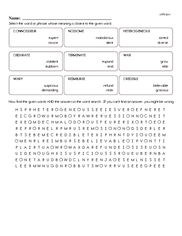 Synonym practice worksheet for third grade algebra students Worksheet for finding synonyms with bold words for third graders