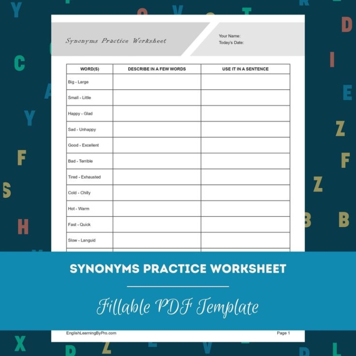 Synonym practice worksheet for third grade students with bolded words Worksheet for practicing synonyms featuring bold words for third graders