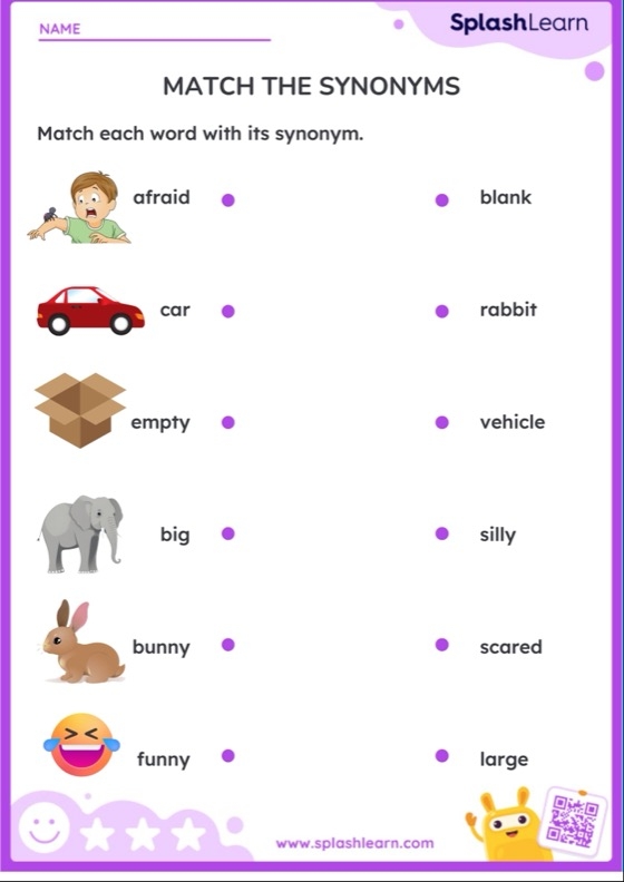 Worksheet featuring synonyms for third-grade geometry vocabulary
