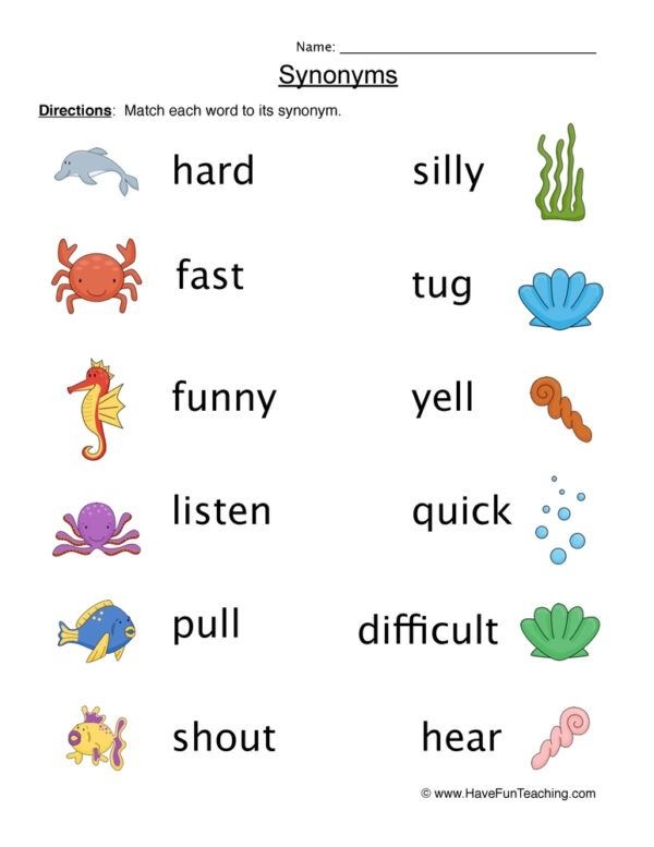 Fourth-grade students engaging with a "Synonyms are Fun" worksheet in geometry. Complete the sentence by finding the missing word to enhance vocabulary skills!