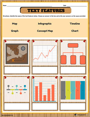 Third grade students engaged in a "Working Together: Text and Text Features" worksheet activity