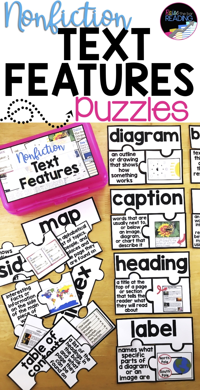 Worksheet for third graders on text features and comprehension skills