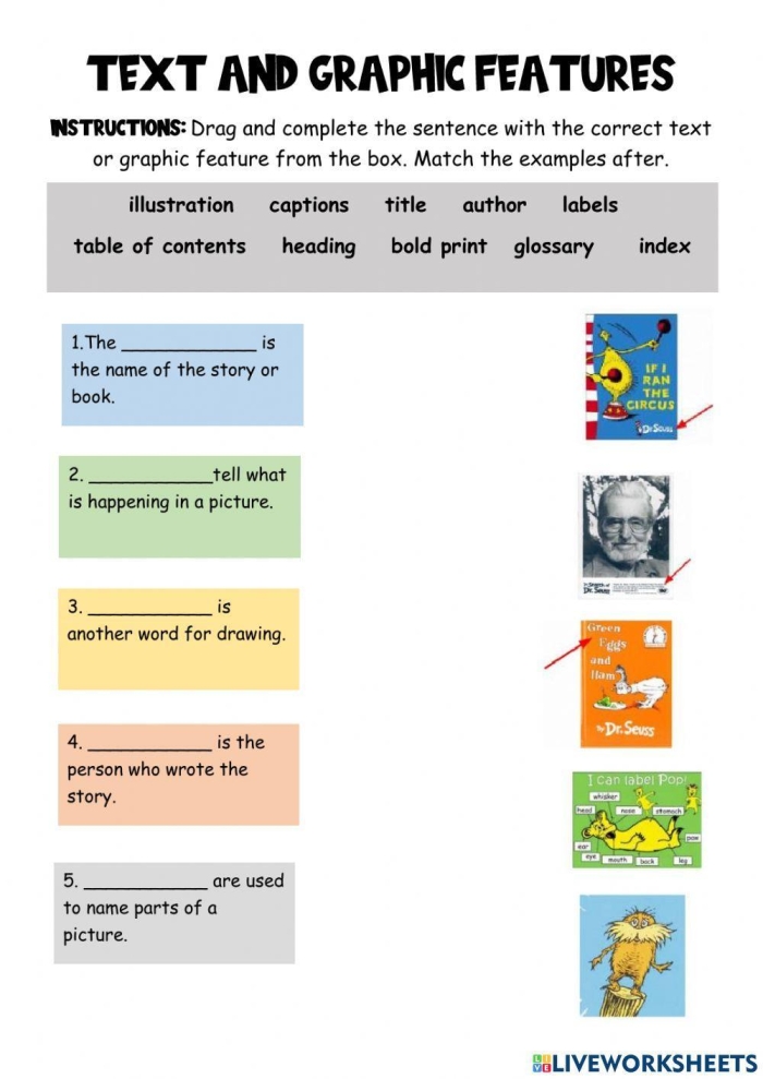 Worksheet showcasing the "Working Together: Text and Text Features" exercise for third graders. Engaging activity to enhance comprehension of nonfiction texts through text features.