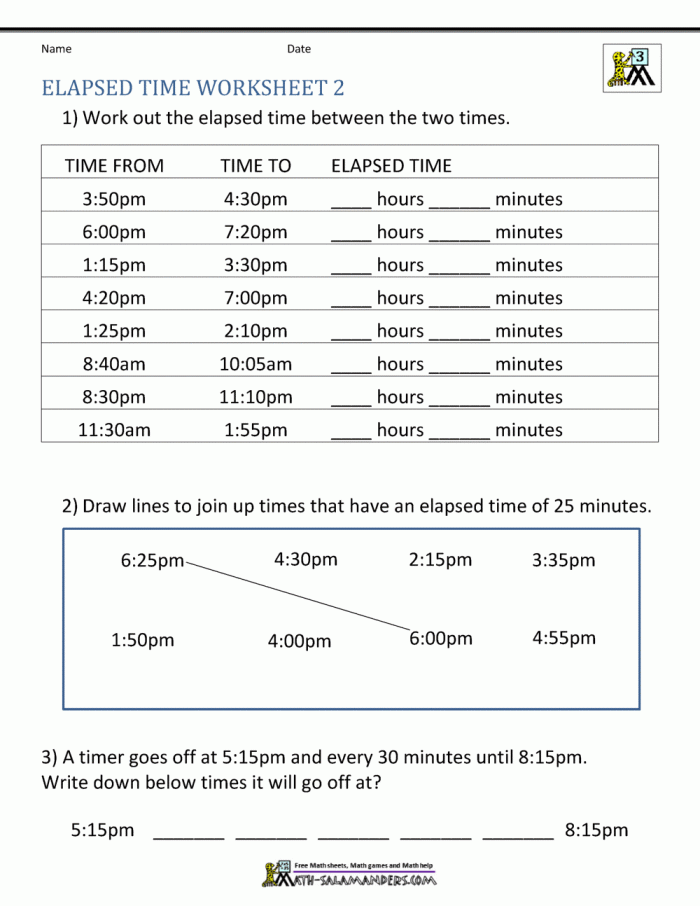 Elapsed Time Practice Worksheet 25 Third grade worksheet for calculating elapsed time challenges in life science