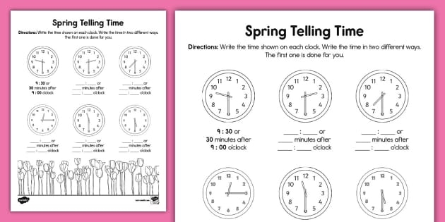 Third grade math worksheet featuring twenty problems about reading calendars and clocks to practice measuring time