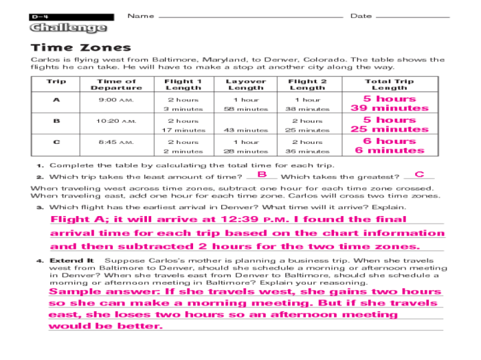 Third grade geography worksheet featuring a map of the United States to practice time zone calculations