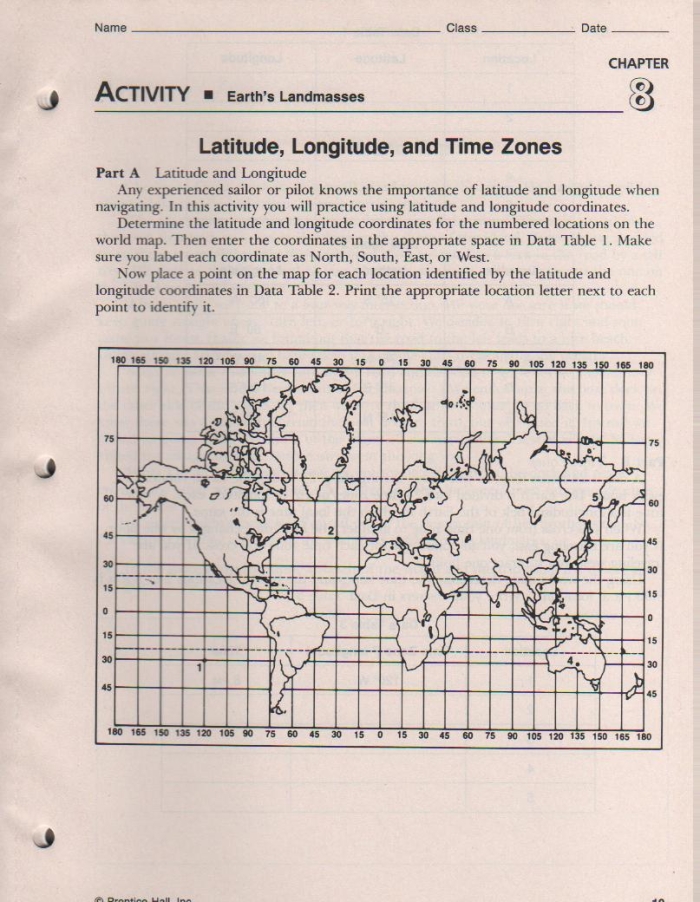 Third grade worksheet showing a map of the 50 states for practicing time zones