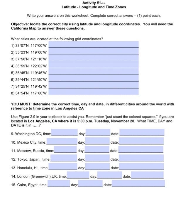 Worksheet for third graders on calculating time across different time zones