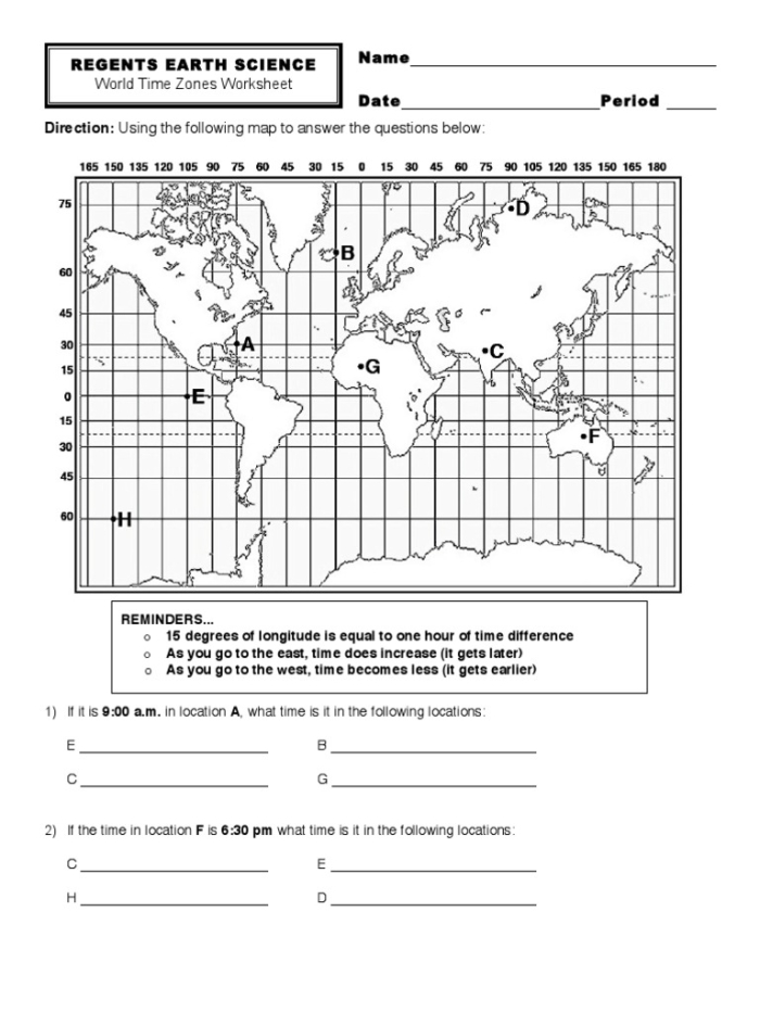 Worksheet on calculating time differences across time zones for third graders
