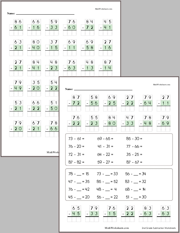 2-Minute Subtraction Speed Drill for Grade 3 Math Practice Image 22 Third grade students solving subtraction problems on a timed 2-minute math drill worksheet with numbered exercises