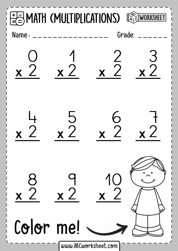 Times Tables: 2s Practice Sheet for Elementary Students Third grade math worksheet showing multiplication problems for learning times tables by two with practice exercises