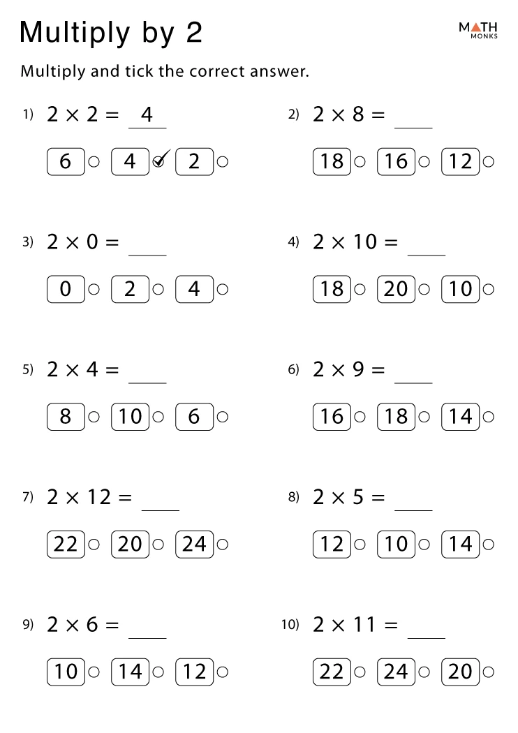 Times Tables 2s Worksheet 8 Multiplication Practice Third grade math worksheet for practicing multiplication of the number two