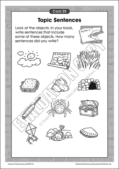 Third graders practice writing strong topic sentences for paragraphs on a worksheet with guided prompts